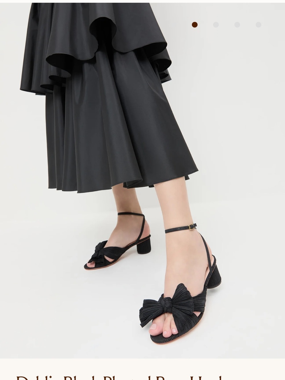 Loeffler Randall Dahlia Black Pleated Knot-Bow Ankle-Strap Sandals